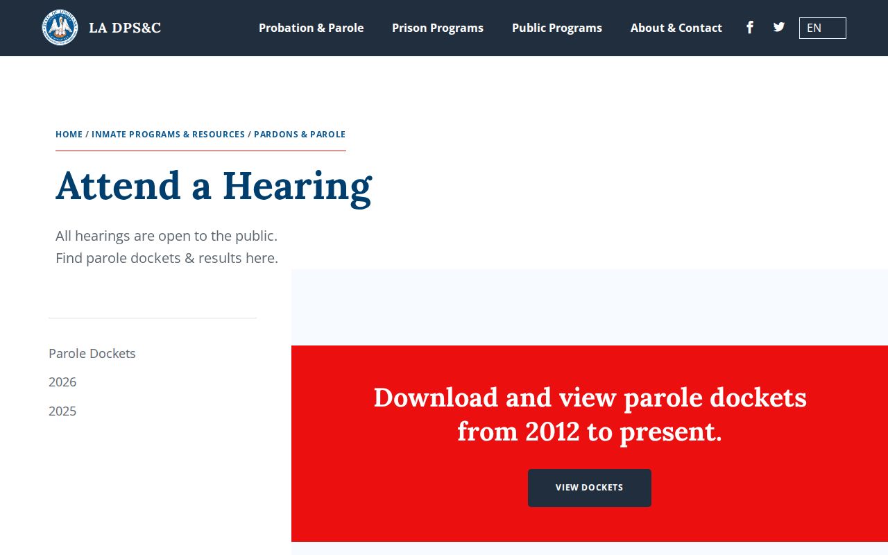 West Baton Rouge Parish parole hearing docket and post-release decision search