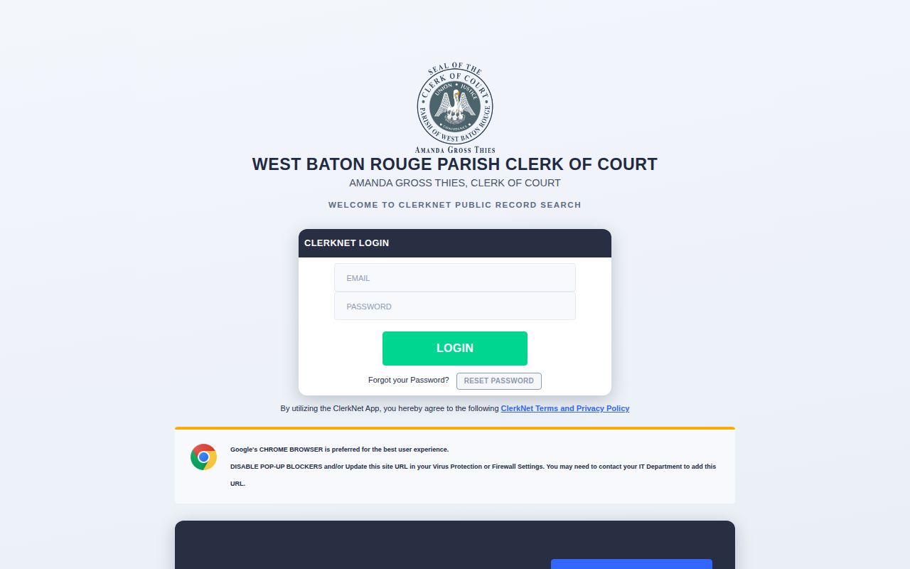 West Baton Rouge Parish ClerkNet release record search