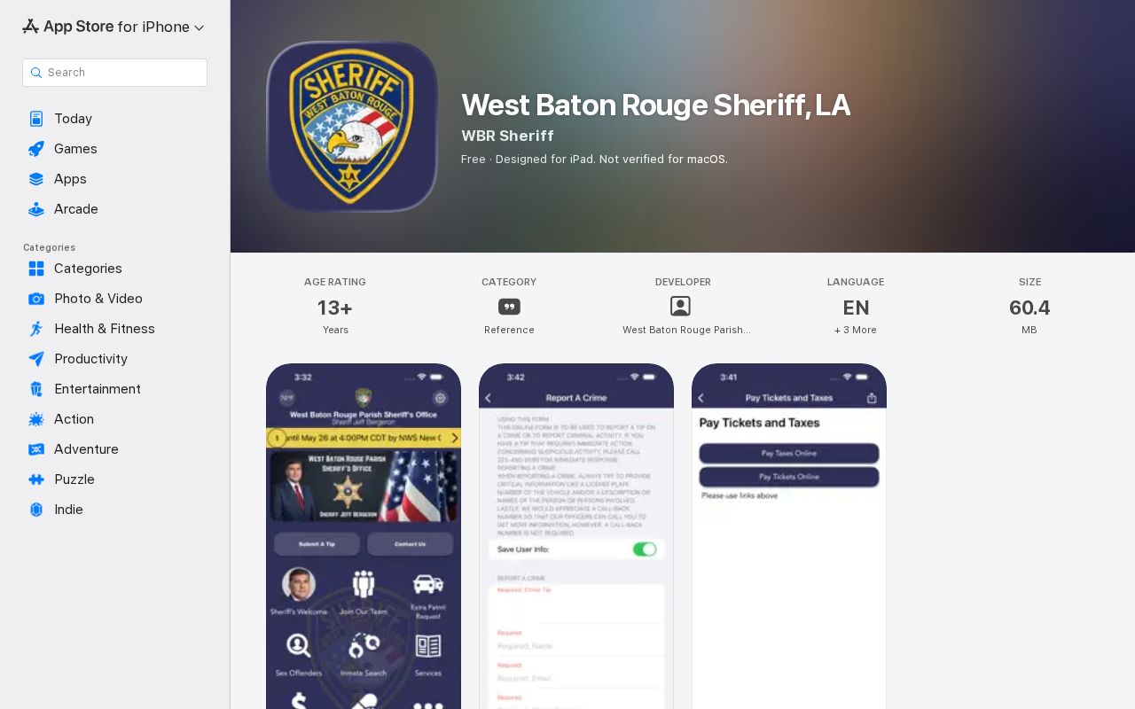 West Baton Rouge Parish sheriff app listing without a 24-hour release feature